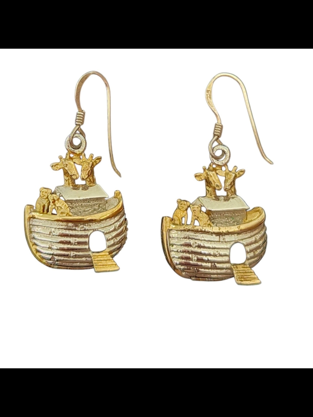 VINTAGE GOLD 925 80s NOAH’S ARK TWO-TONE DANGLE EARRINGS‎